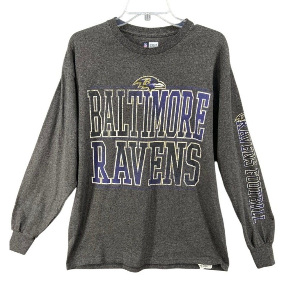 Baltimore Ravens NFL T-Shirt Mens Sz‎ L Team Apparel Long Sleeve Gray Football